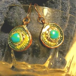 Copper Peacock Style Turquoise Drop Earrings boho style
